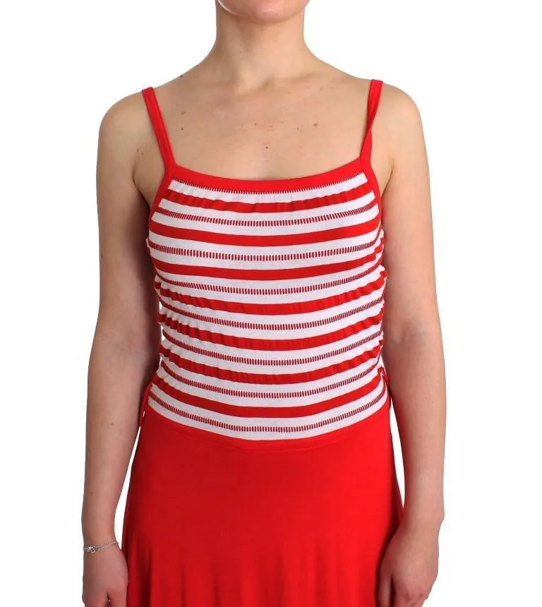Red striped jersey A-line dress