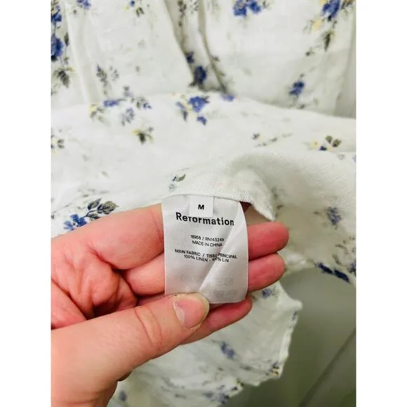 Reformation $178 Jerri Floral-Printed Puff Sleeve Linen Mini Dress Size Medium