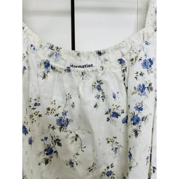 Reformation $178 Jerri Floral-Printed Puff Sleeve Linen Mini Dress Size Medium