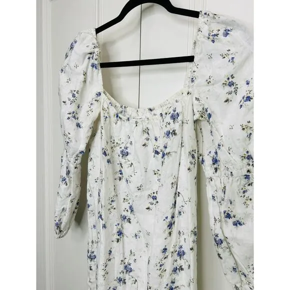 Reformation $178 Jerri Floral-Printed Puff Sleeve Linen Mini Dress Size Medium