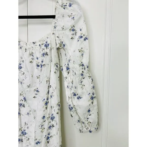 Reformation $178 Jerri Floral-Printed Puff Sleeve Linen Mini Dress Size Medium