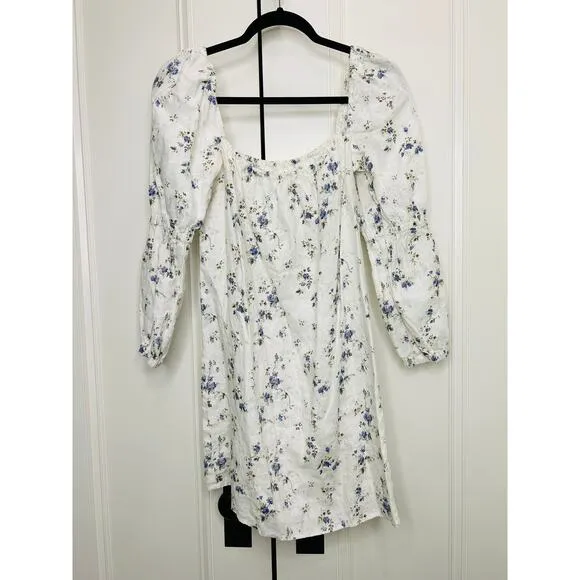 Reformation $178 Jerri Floral-Printed Puff Sleeve Linen Mini Dress Size Medium