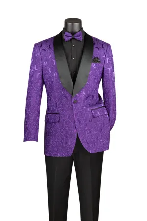 Regular Fit Blazer Shawl Lapel with Matching Bow Tie Purple BF-8