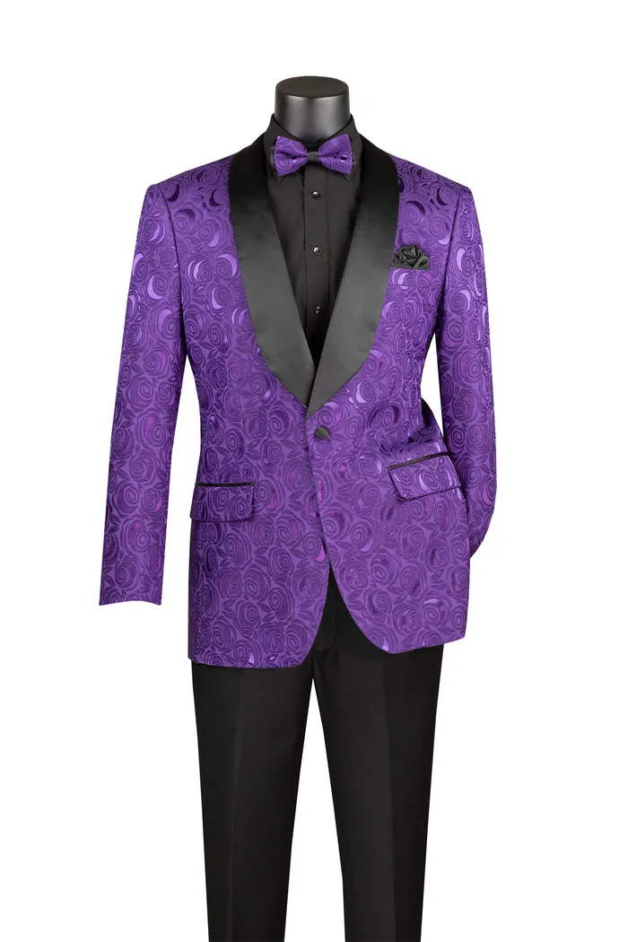 Regular Fit Blazer Shawl Lapel with Matching Bow Tie Purple BF-8
