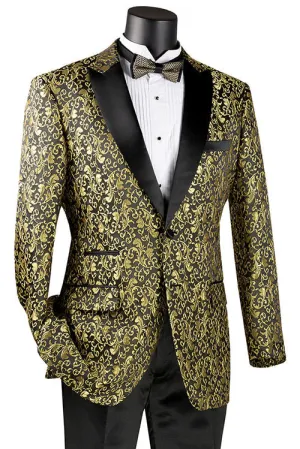 Regular Fit Floral Pattern Jacket Peak Lapel Gold BF-2