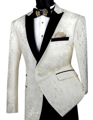 Regular Fit Floral Pattern Jacket Peak Lapel (Ivory) BF-2
