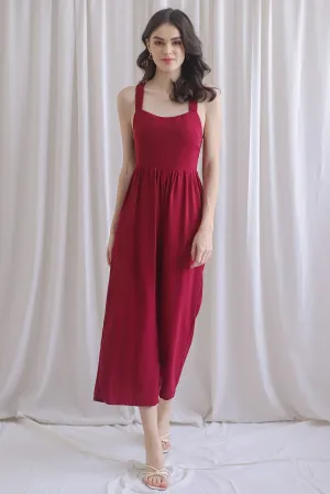 Renowe Cross Back Padded Jumpsuit In Wine Red