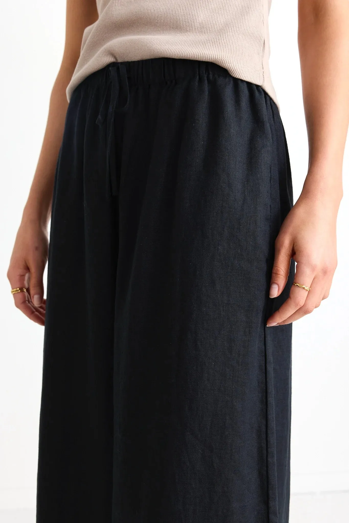 Resort Black Linen Wide Leg Pants