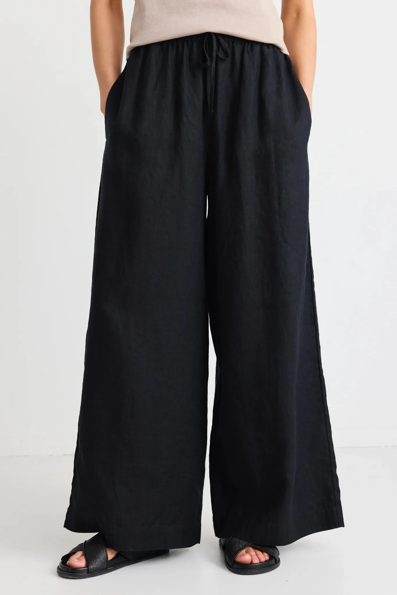 Resort Black Linen Wide Leg Pants