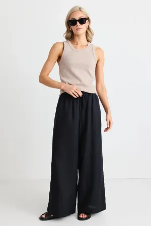 Resort Black Linen Wide Leg Pants
