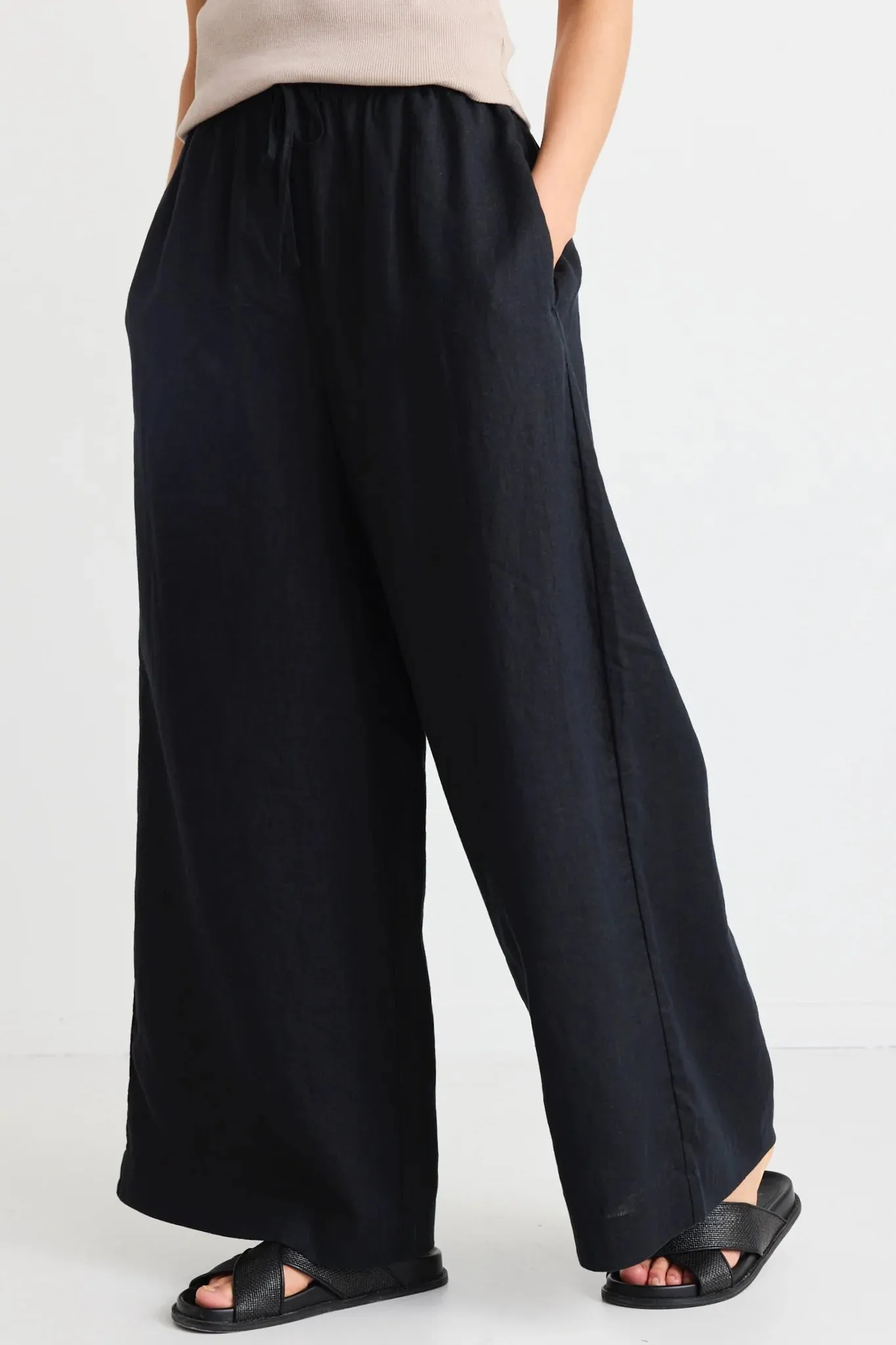 Resort Black Linen Wide Leg Pants