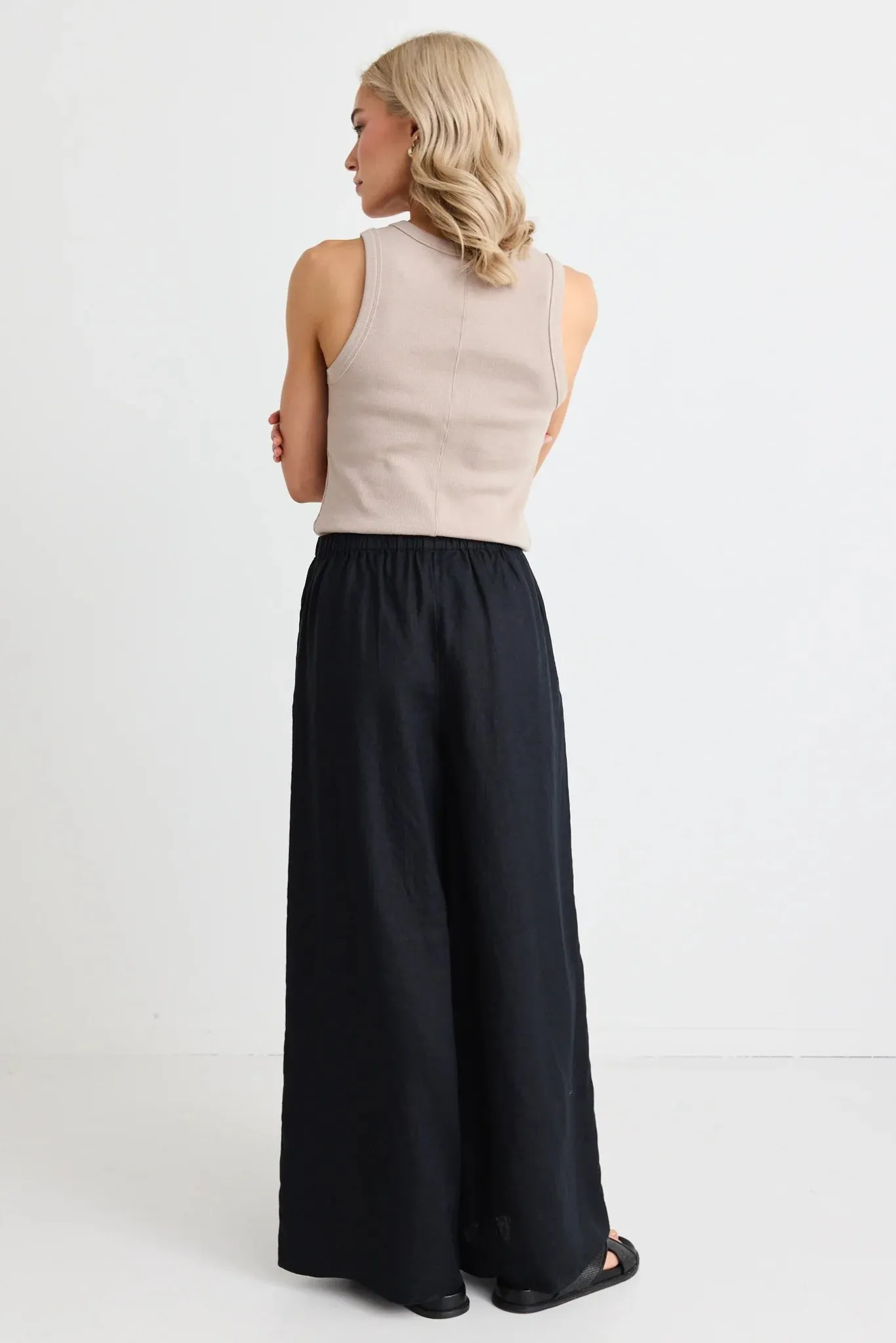 Resort Black Linen Wide Leg Pants