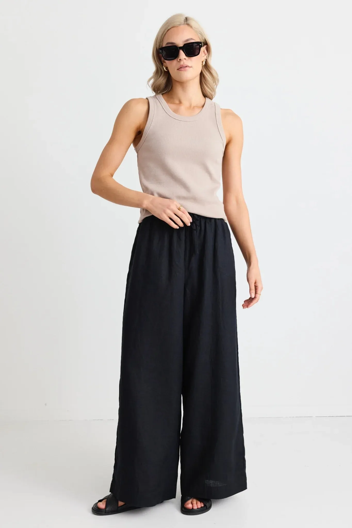 Resort Black Linen Wide Leg Pants