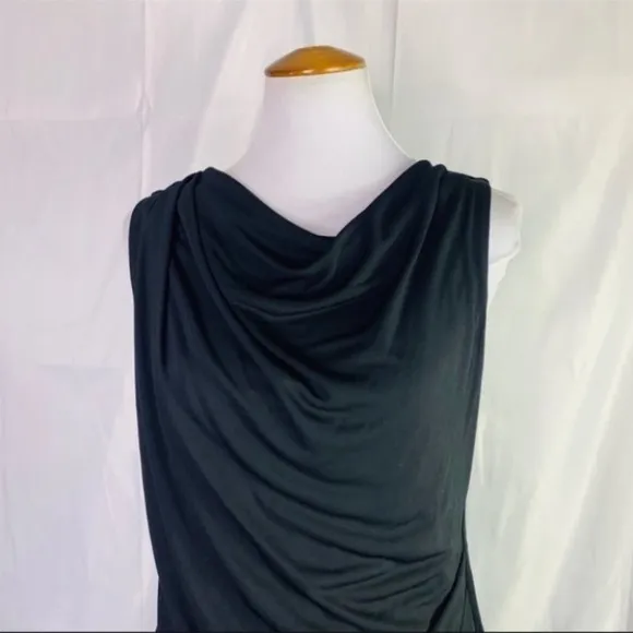 ROBERT RODRIGUEZ BLACK SLEEVELESS COWL DRAPE NECK, V-BACK SIDE RUCHING DETAIL