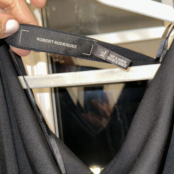 ROBERT RODRIGUEZ BLACK SLEEVELESS COWL DRAPE NECK, V-BACK SIDE RUCHING DETAIL