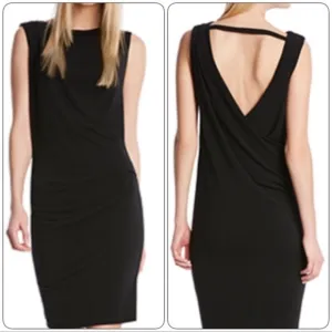 ROBERT RODRIGUEZ BLACK SLEEVELESS COWL DRAPE NECK, V-BACK SIDE RUCHING DETAIL
