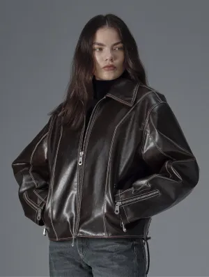 Robin Unisex Vegan Olive Leather Jacket | Sienna