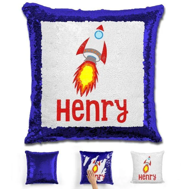 Rocket Ship Personalized Magic Sequin Pillow