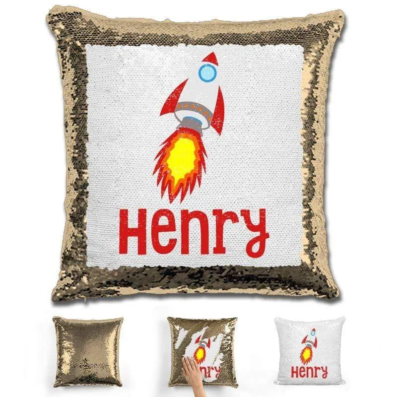 Rocket Ship Personalized Magic Sequin Pillow