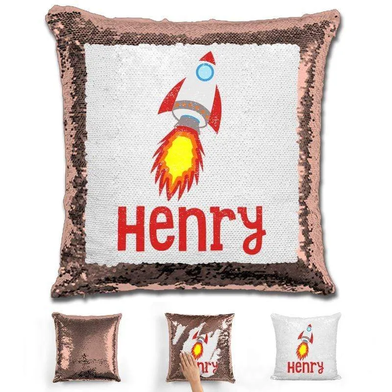 Rocket Ship Personalized Magic Sequin Pillow