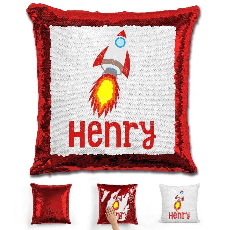 Rocket Ship Personalized Magic Sequin Pillow