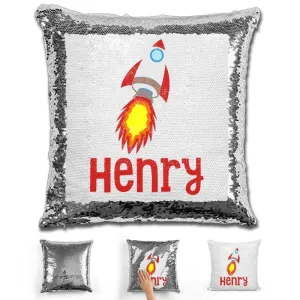 Rocket Ship Personalized Magic Sequin Pillow