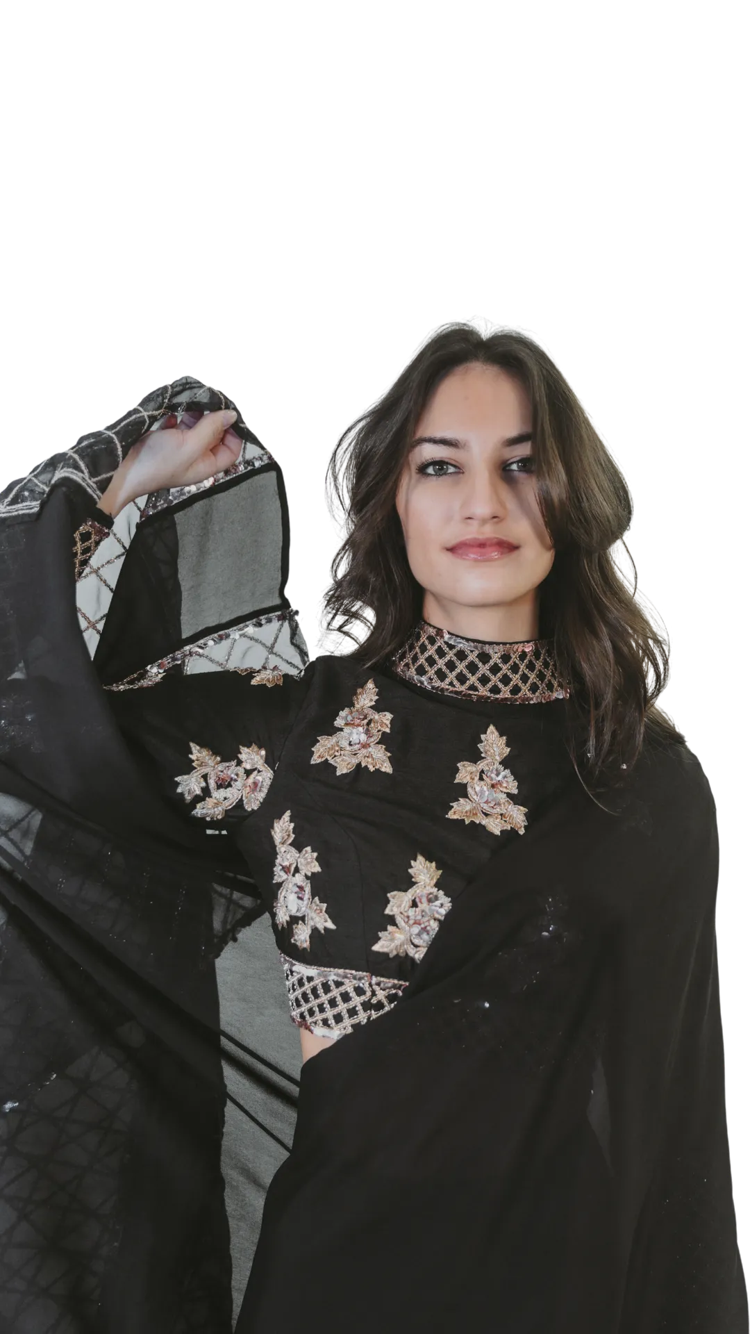 Rose Gold Beaded & Navy Pre-Draped Sari