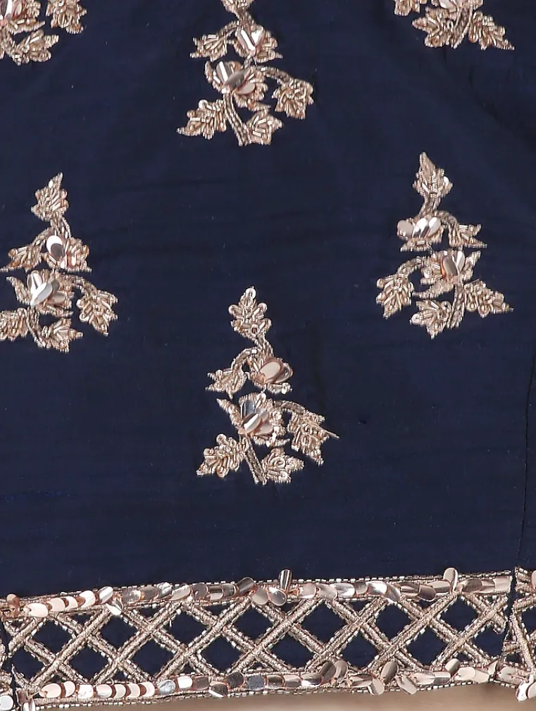 Rose Gold Beaded & Navy Pre-Draped Sari