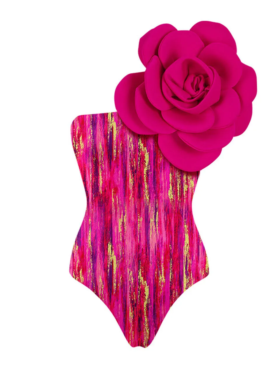 Rose One Shoulder Flower Swimsuit With Bathing Suit Warp Skirt