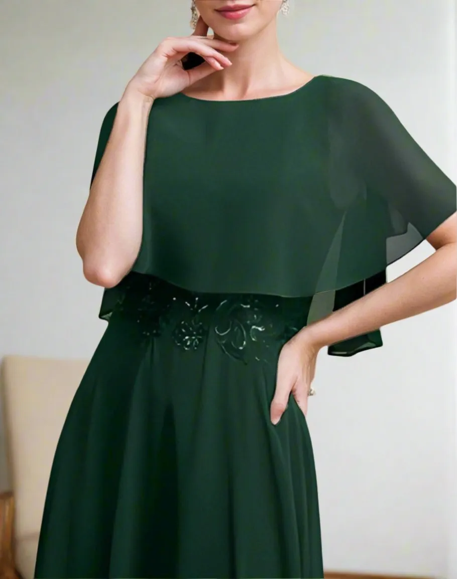 Round Neck A-Line Dark Green Short Sleeves Mother of The Bride Dresses