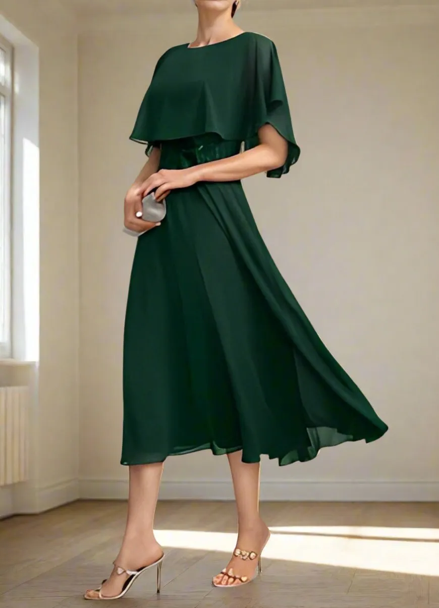 Round Neck A-Line Dark Green Short Sleeves Mother of The Bride Dresses