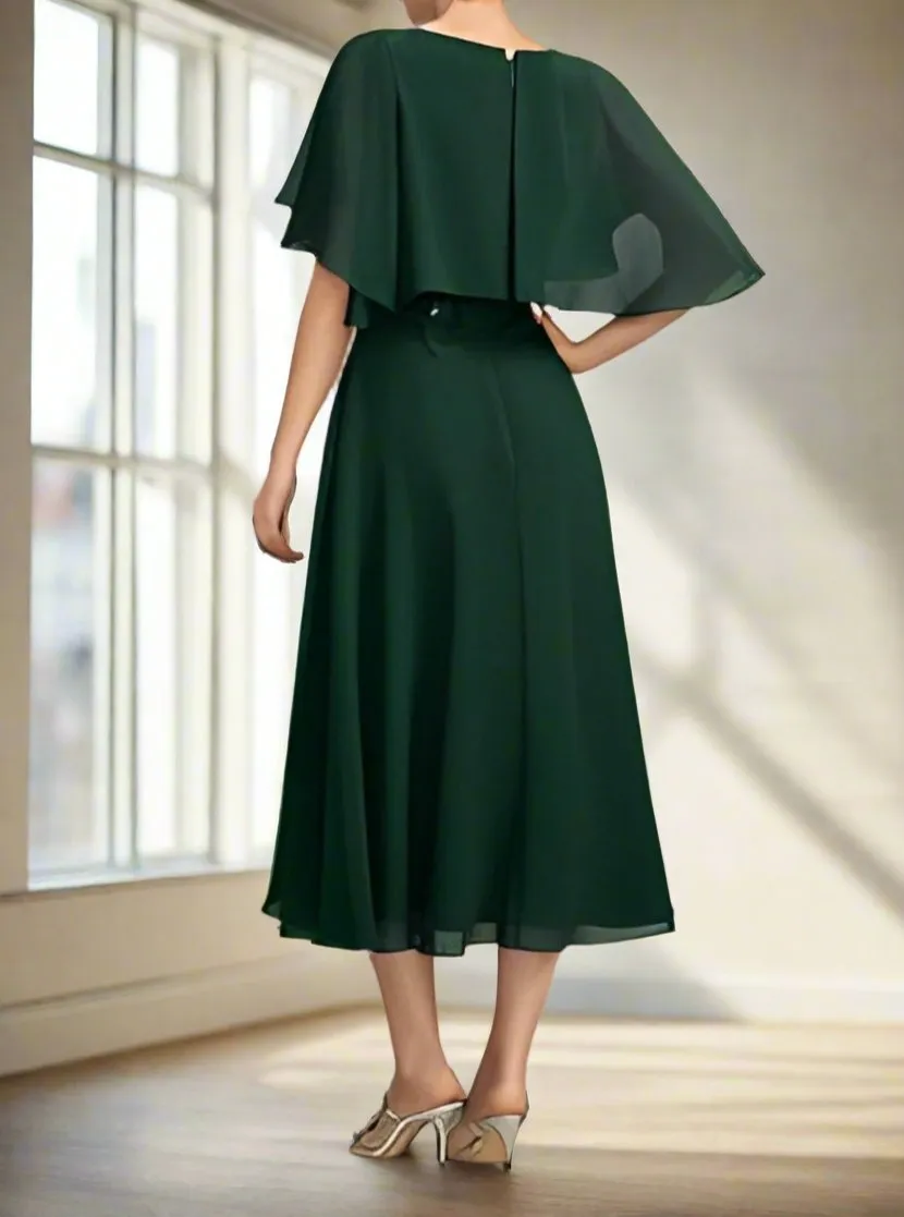 Round Neck A-Line Dark Green Short Sleeves Mother of The Bride Dresses