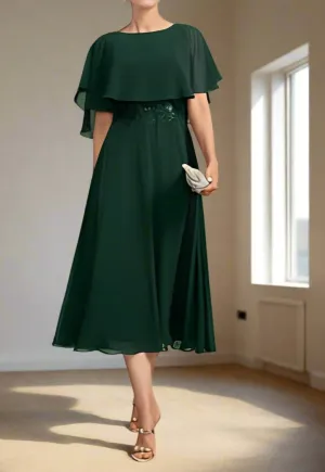 Round Neck A-Line Dark Green Short Sleeves Mother of The Bride Dresses
