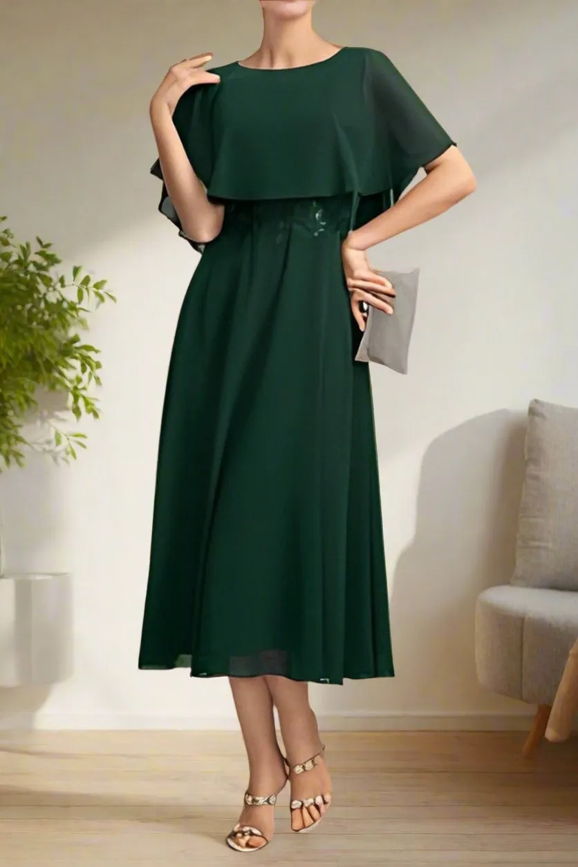 Round Neck A-Line Dark Green Short Sleeves Mother of The Bride Dresses