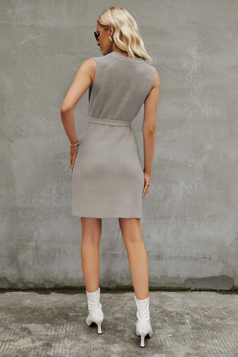Round Neck Slit Sleeveless Sweater Dress (6 Colors)