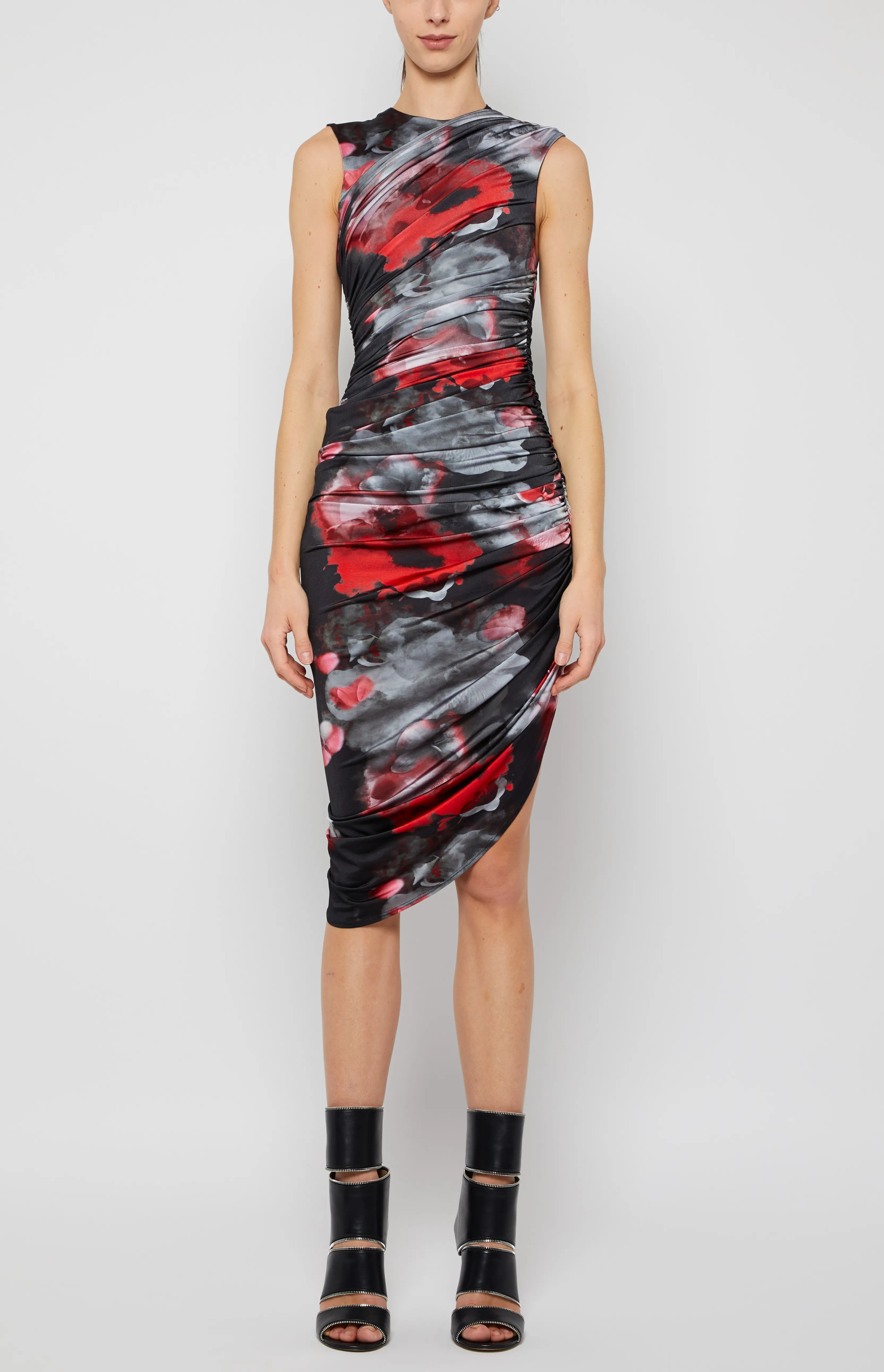 RUCHED SLEEVELESS DRESS