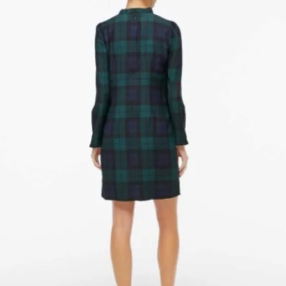 Ruffle neck shift dress in Black Watch plaid
