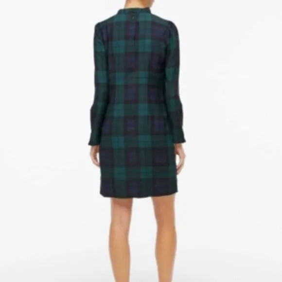 Ruffle neck shift dress in Black Watch plaid