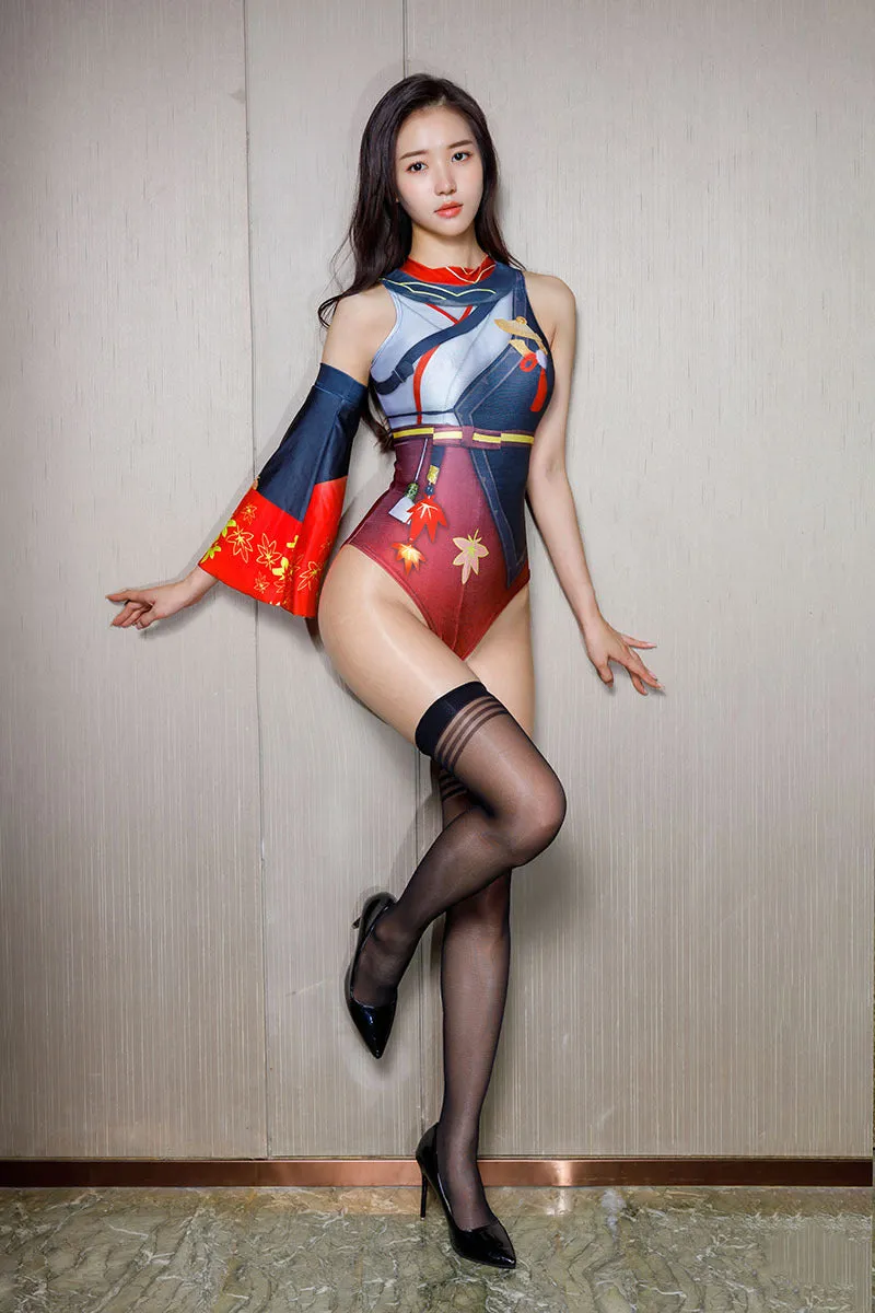 Rulercosplay One Piece Swimsuit for Women With Sleeves Mock Neck Sexy Cosplay Costume