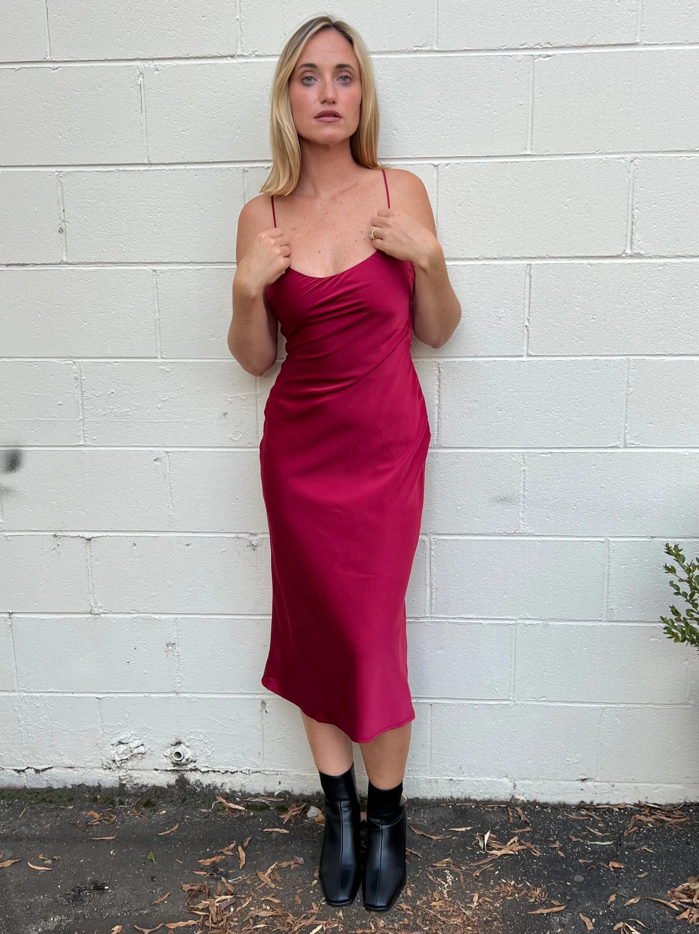 Rumble Sleeveless Satin Midi Dress