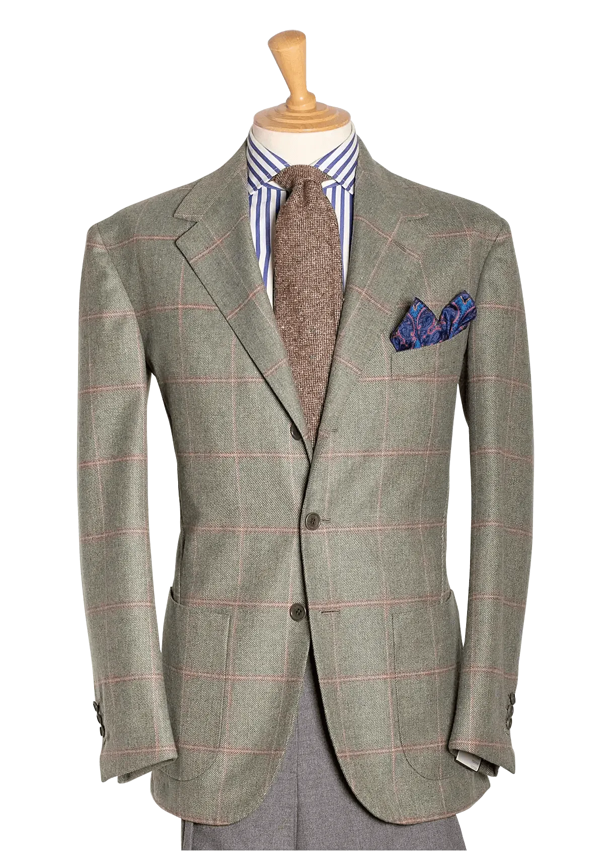 Sage Tweed Single-breasted Jacket with pink Check