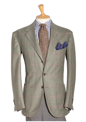 Sage Tweed Single-breasted Jacket with pink Check