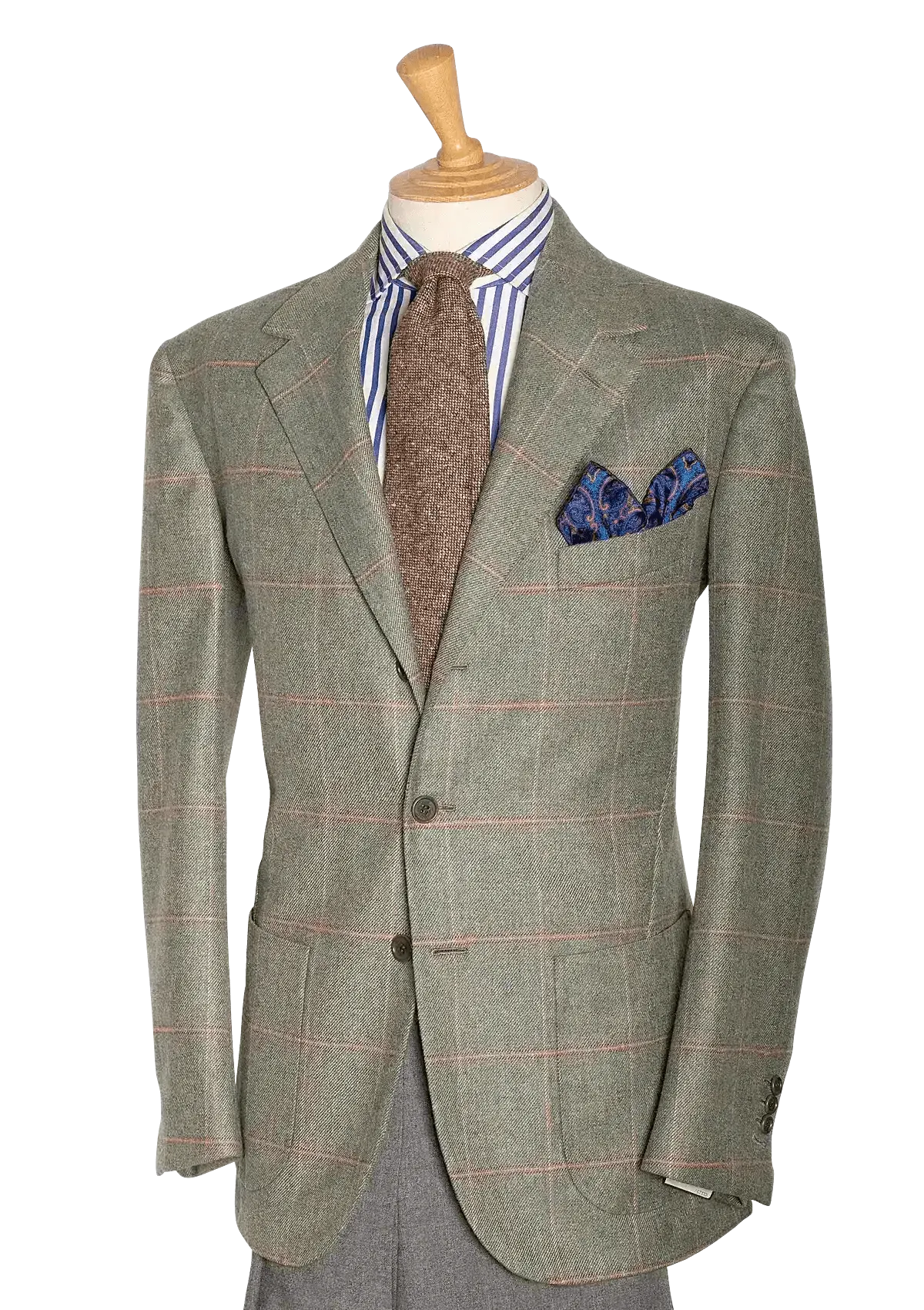 Sage Tweed Single-breasted Jacket with pink Check