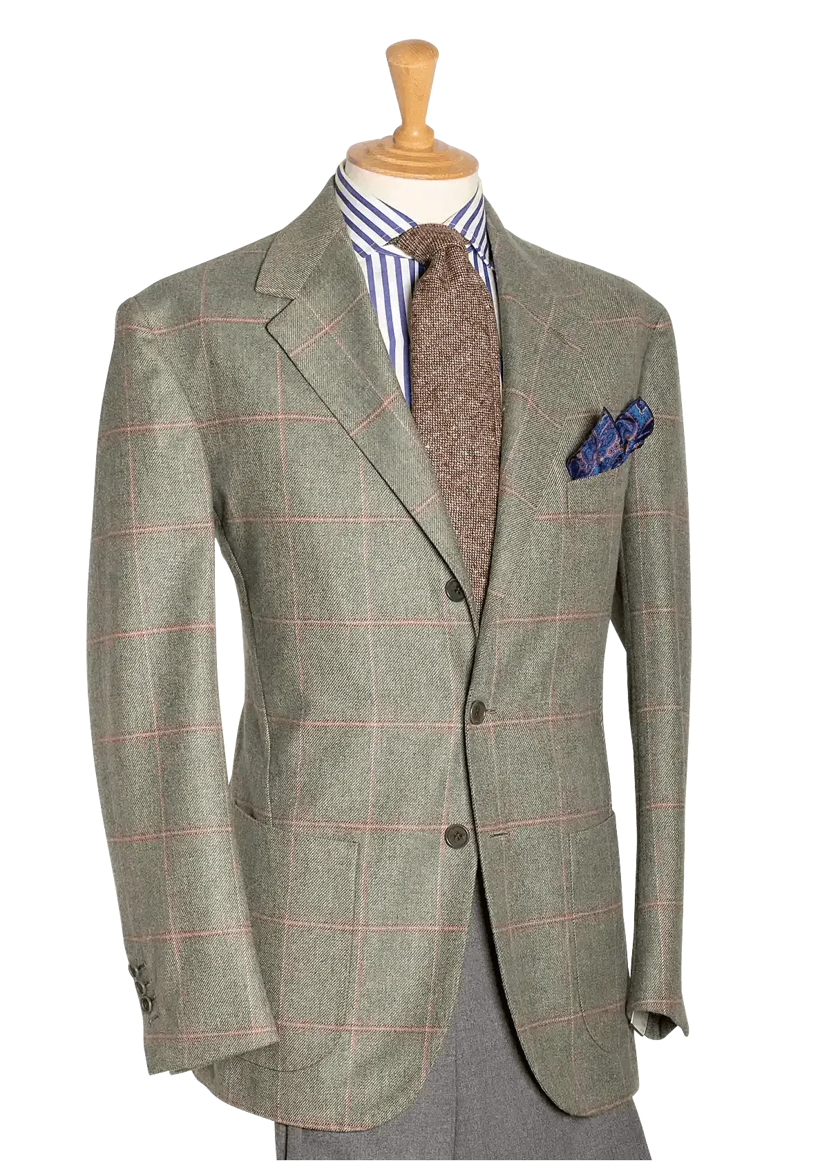 Sage Tweed Single-breasted Jacket with pink Check