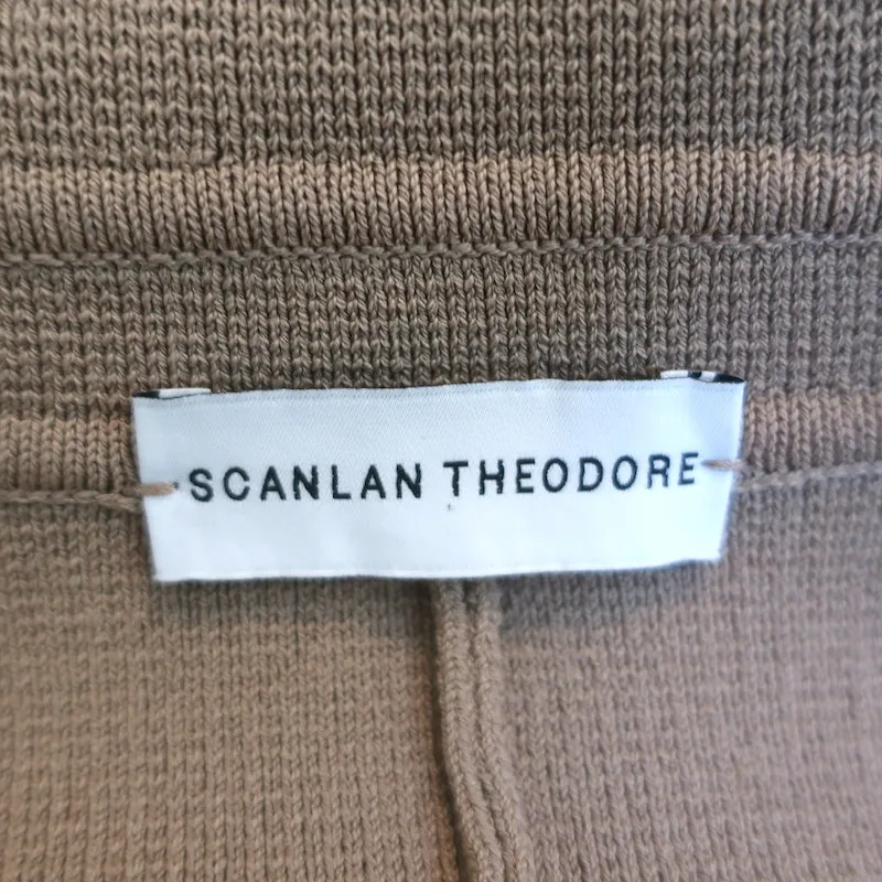 Scanlan Theodore Double Breasted Tailored Jacket Camel Crepe Knit Size Medium