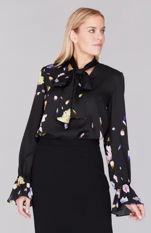 Scattered Blossom V Neck Tie Blouse
