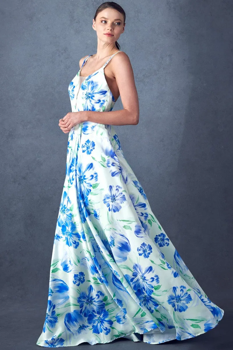 Scoop Neck, Sleeveless A Line Floral Print Dress with pocket