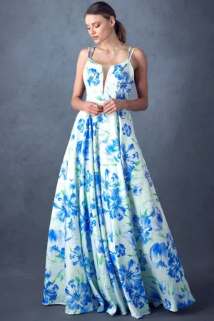 Scoop Neck, Sleeveless A Line Floral Print Dress with pocket