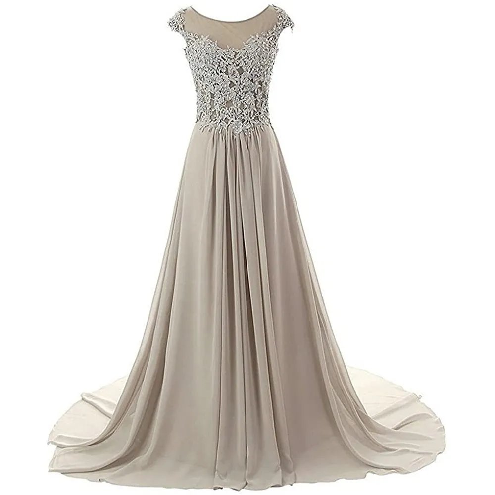 sd-hk Women Lace Bridesmaid Dress Chiffon Prom Dress Cap Sleeve Prom Dresses