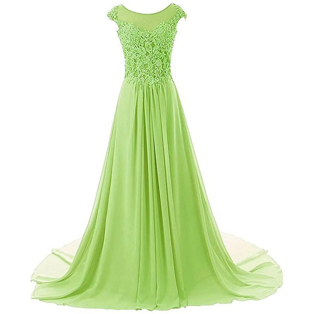 sd-hk Women Lace Bridesmaid Dress Chiffon Prom Dress Cap Sleeve Prom Dresses